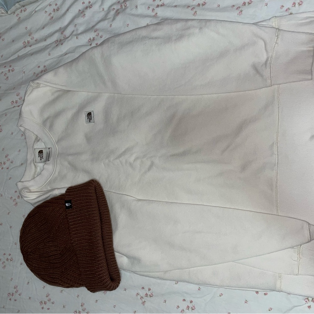 The North Face sweater and beanie
